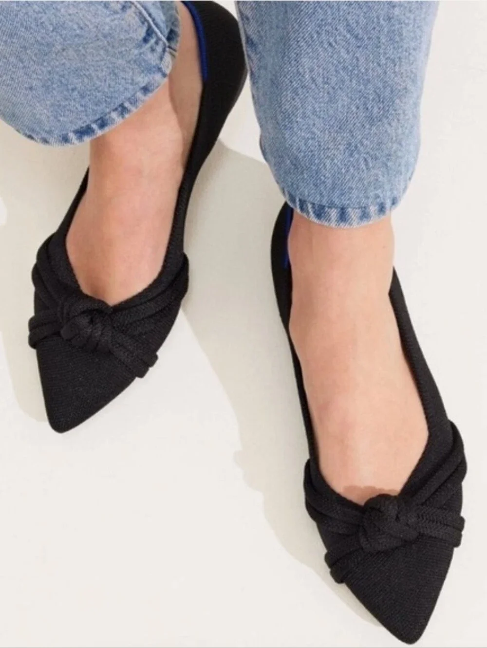 Rothys The Point II Black Solid Knotted Pointed Toe Flats In Love Insole - Picture 8 of 8